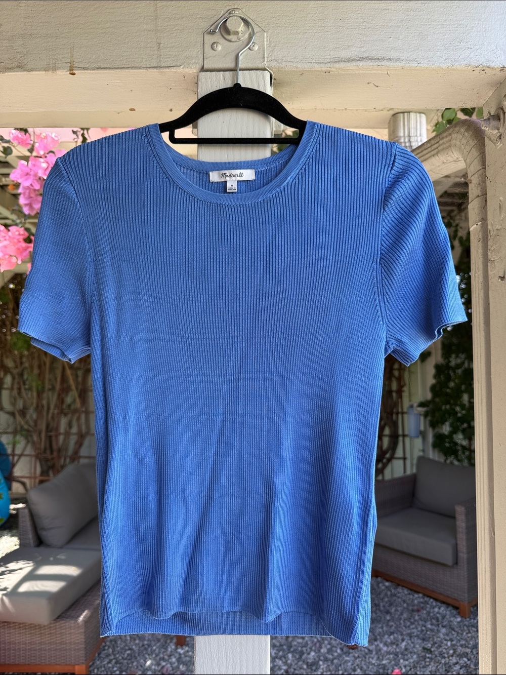 Madewell Blue Ribbed Short Sleeve Top